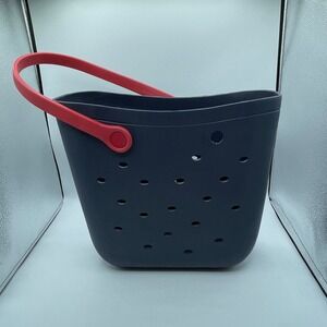 Dark Gray Rubber Tote Bag with Red Handle Beach Pool‎ Travel Carryall